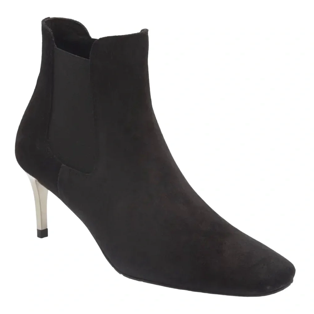 Pedro Garcia Inole Black Suede Ankle Booties Sz 9 Silver Stiletto Heel Spain